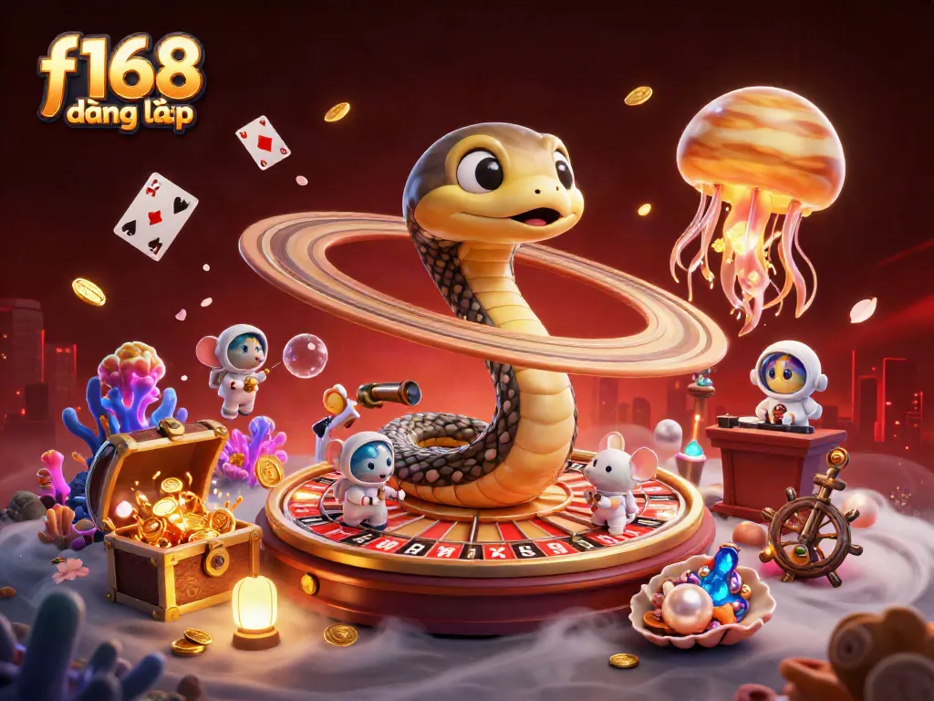 Experience f168 đăng nhập as animated astronaut mice bet at a cosmic casino, with intricate game elements around them.